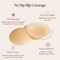 Adhesive Nipple Cover with Feature Call-outs: Full Coverage, Ultra-Thin Edges, Natural Look, Strong Adhesive